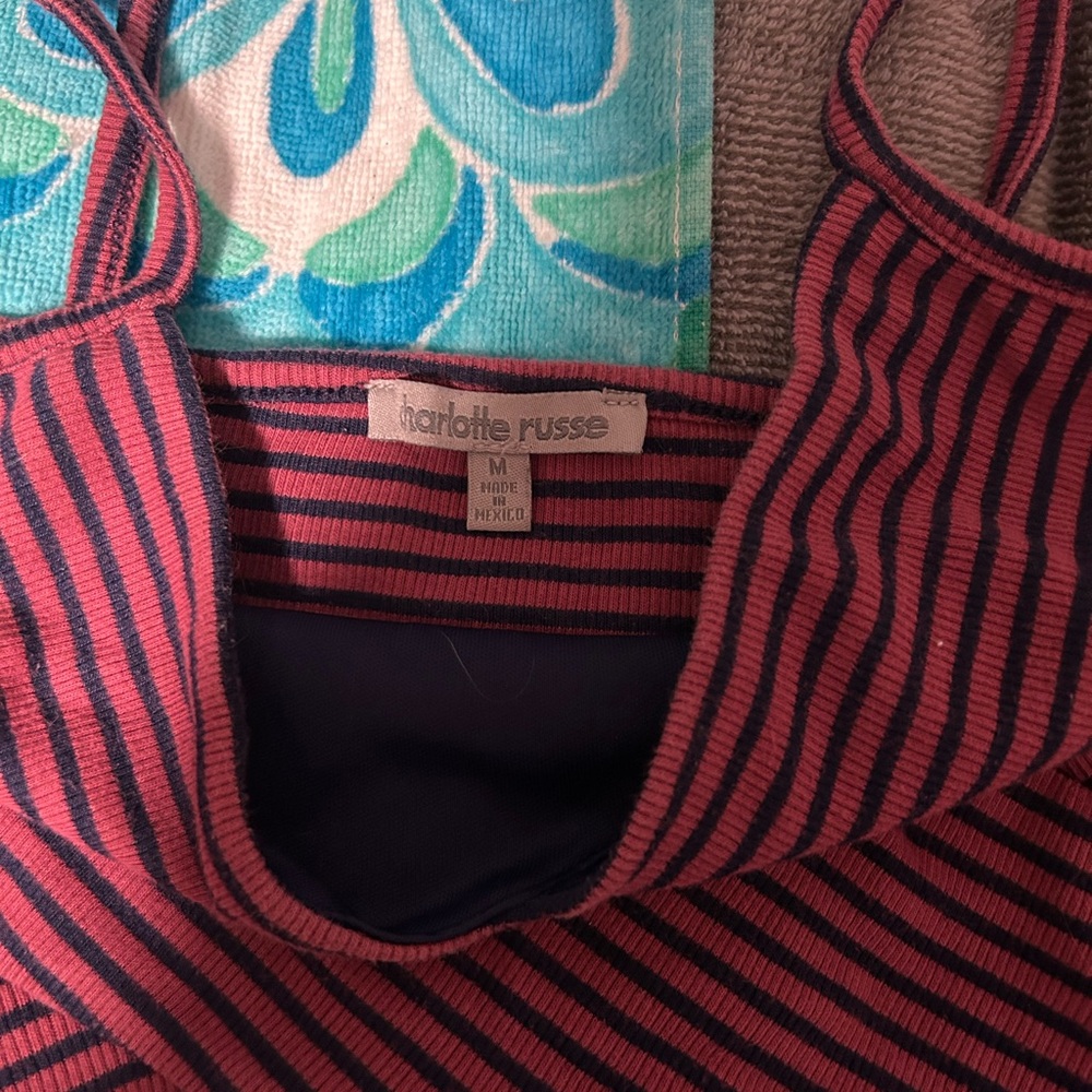 Charlotte Russe Pink and Navy Striped Camisole